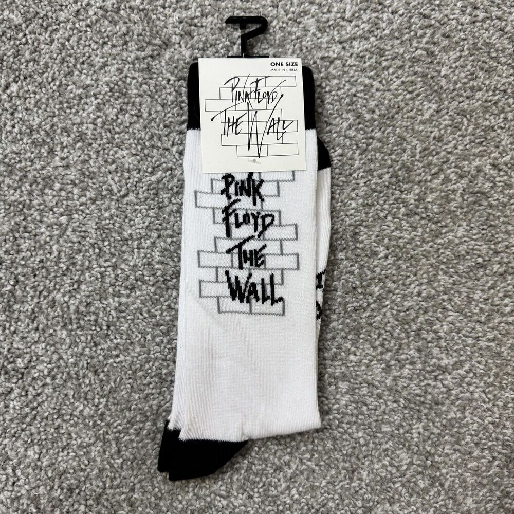 Pink Floyd Socks Mens One Size White The Wall Mid Calf Graphic Novelty Band Rock